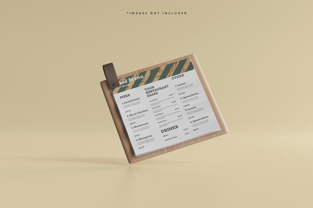 Square Food Menu On A Wooden Board Mockup Psd