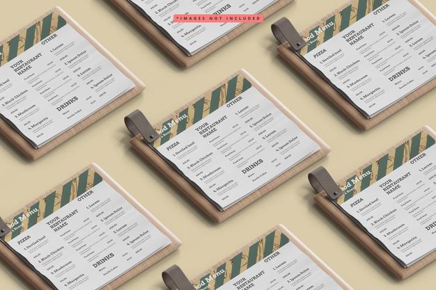 Square Food Menus On A Wooden Board Pattern Mockup Psd