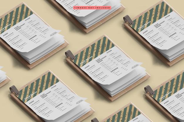 Square Food Menus On A Wooden Board Pattern Mockup Psd