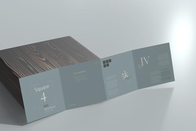 Square Four Fold Brochure Mockup Psd