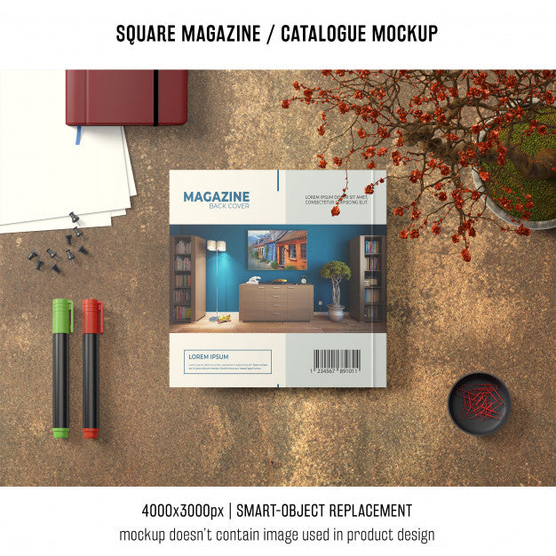 Square Magazine Or Catalogue Mockup From Above Psd
