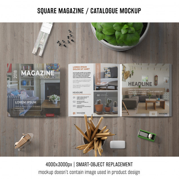 Square Magazine Or Catalogue Mockup On Tabletop Psd