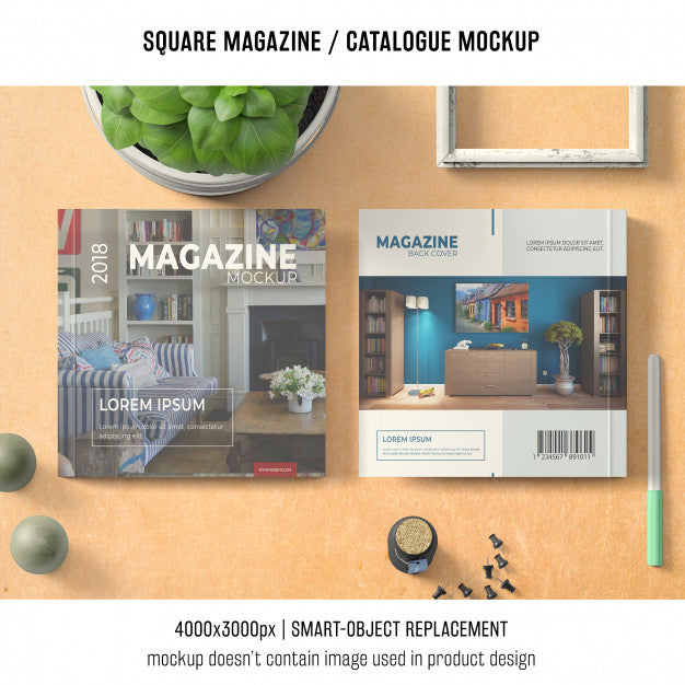 Square Magazine Or Catalogue Mockup With Basil Psd