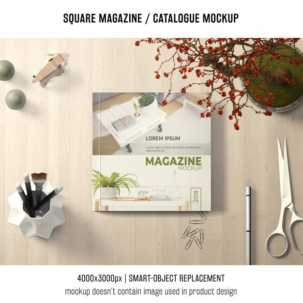 Square Magazine Or Catalogue Mockup With Creative Still Life Psd
