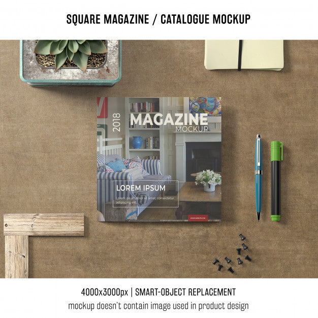 Square Magazine Or Catalogue Mockup With Decoration Psd