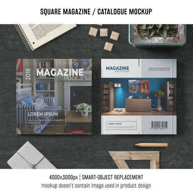 Square Magazine Or Catalogue Mockup With Different Objects Psd