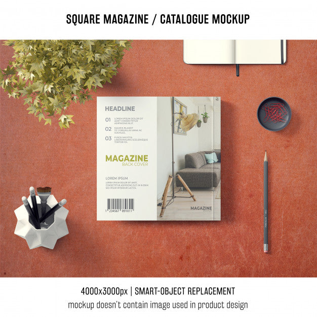 Square Magazine Or Catalogue Mockup With Elements Psd