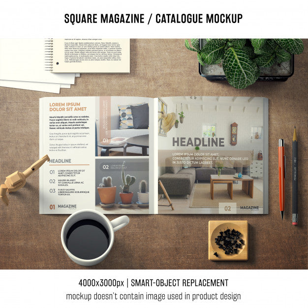 Square Magazine Or Catalogue Mockup With Various Objects Psd