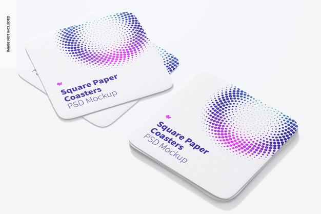Square Paper Coasters Mockup, Stacked Psd