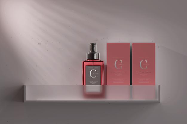 Square Perfume Bottle With Box Mockup Psd