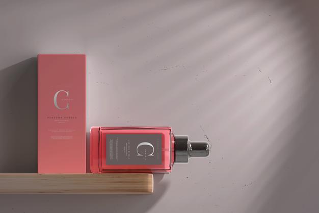 Square Perfume Bottle With Box Mockup Psd