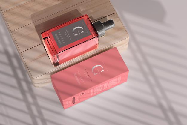 Square Perfume Bottle With Box Mockup Psd