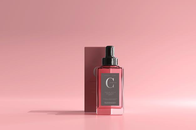 Square Perfume Bottle With Box Mockup Psd