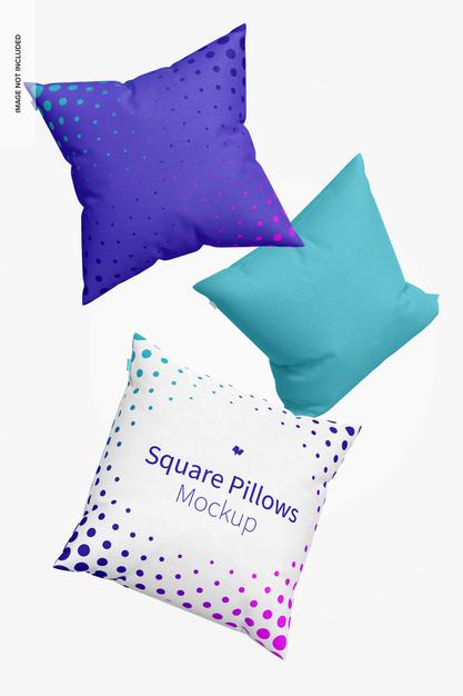 Square Pillows Mockup, Floating Psd