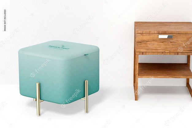 Square Pouf Mockup With Nightstand Psd