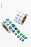 Square Stickers Rolls Mockup, Floating Psd