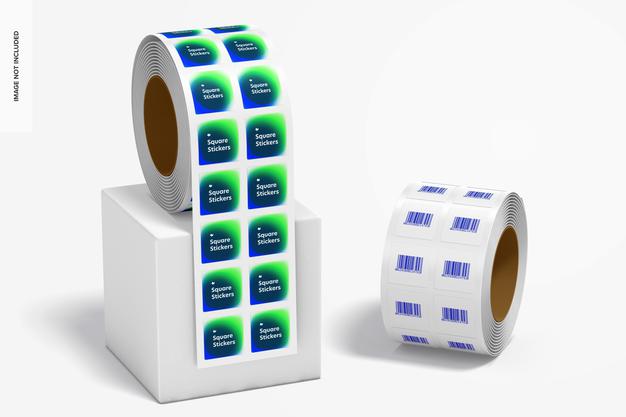 Square Stickers Rolls Mockup Psd