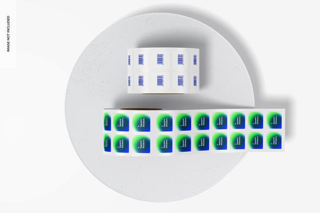 Square Stickers Rolls Mockup, Top View Psd