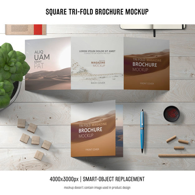 Square Tri-Fold Brochure Mockup Psd