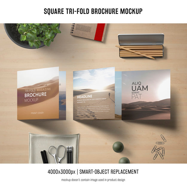 Square Tri-Fold Brochure Mockup Psd