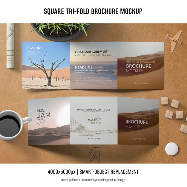 Square Tri-Fold Brochure Mockup Psd
