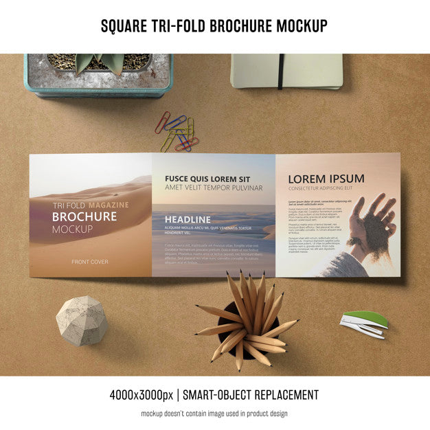 Square Tri-Fold Brochure Mockup Psd