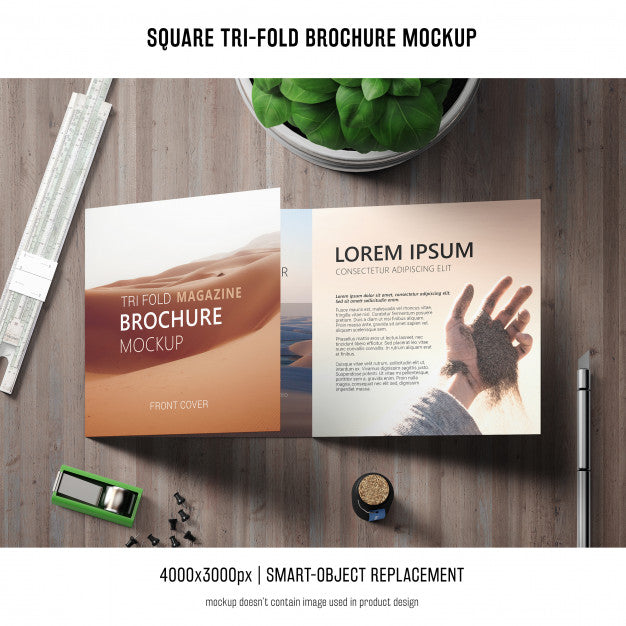 Square Tri-Fold Brochure Mockup Psd