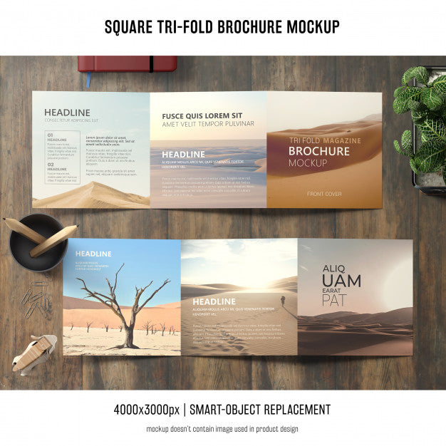 Square Tri-Fold Brochure Mockup Psd