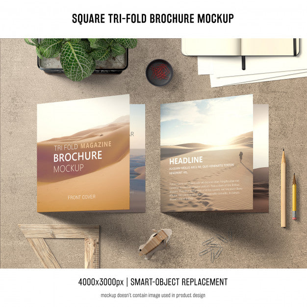 Square Tri-Fold Brochure Mockup Psd