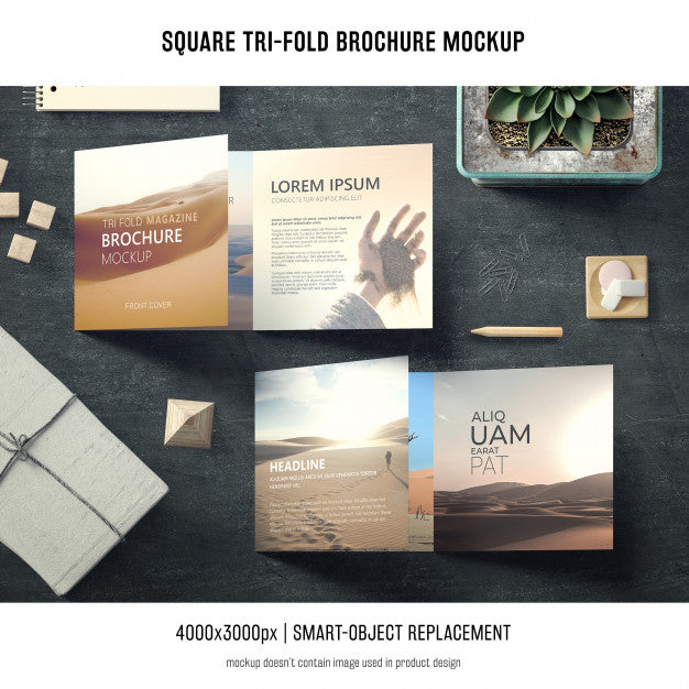 Square Tri-Fold Brochure Mockup Psd