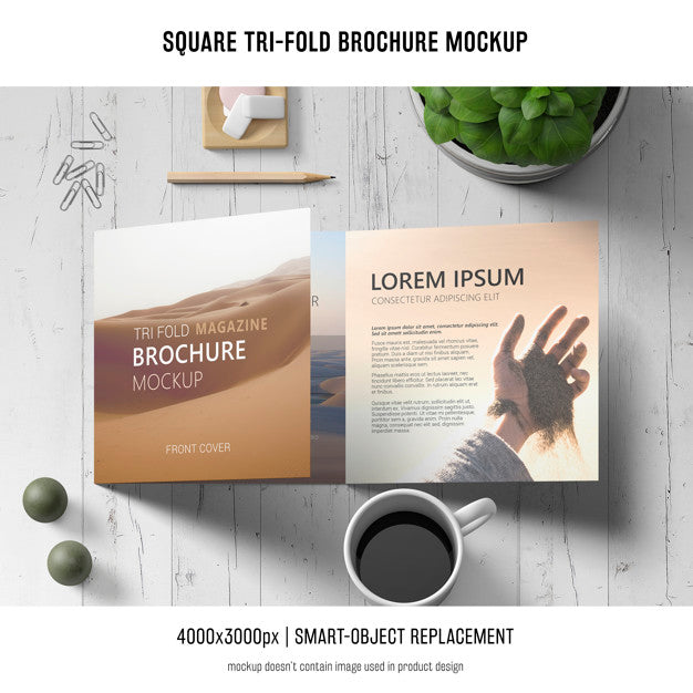Square Tri-Fold Brochure Mockup Psd