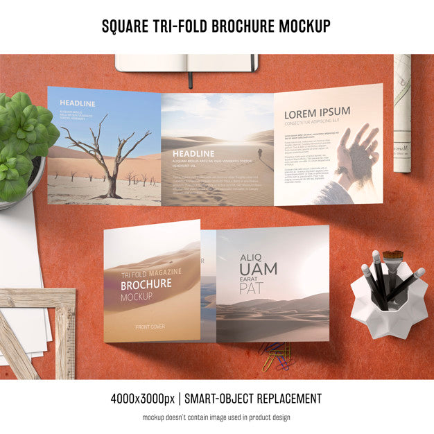 Square Tri-Fold Brochure Mockup Psd