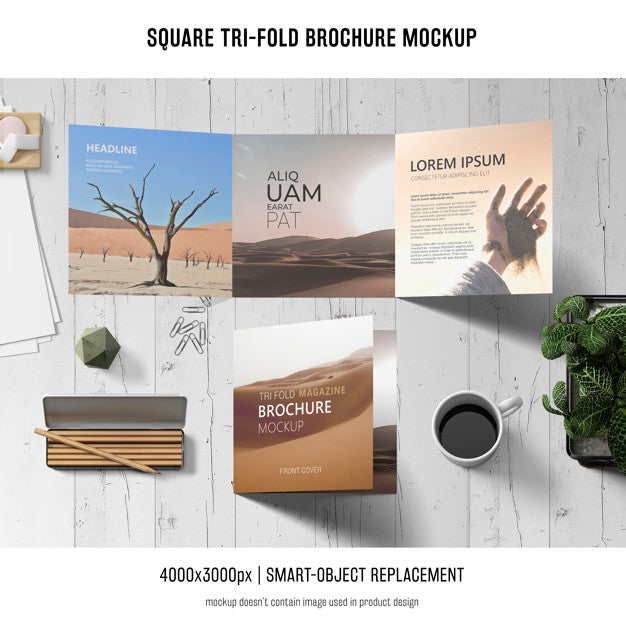 Square Tri-Fold Brochure Mockup Psd