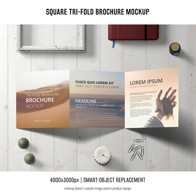 Square Tri-Fold Brochure Mockup Psd