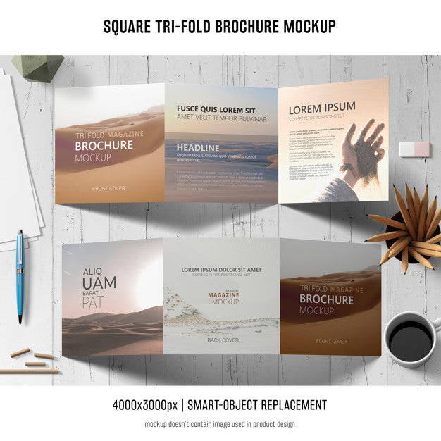 Square Tri-Fold Brochure Mockup Psd
