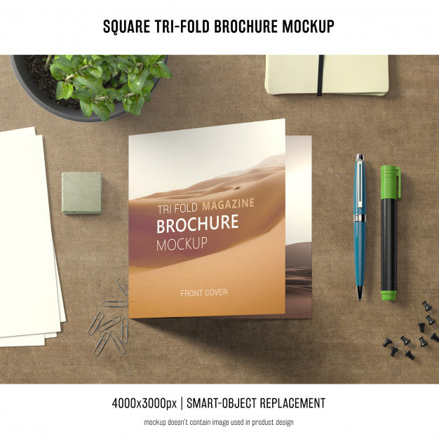 Square Tri-Fold Brochure Mockup Psd
