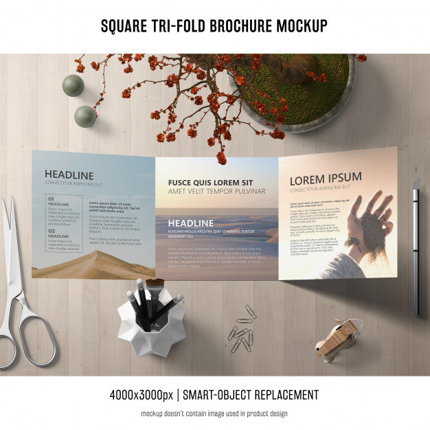 Square Tri-Fold Brochure Mockup Psd