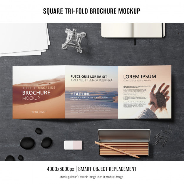 Square Tri-Fold Brochure Mockup Psd
