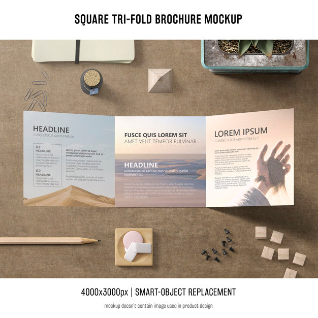 Square Tri-Fold Brochure Mockup Psd