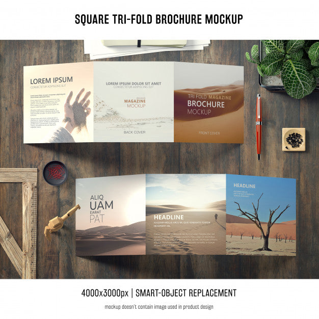 Square Tri-Fold Brochure Mockup Psd