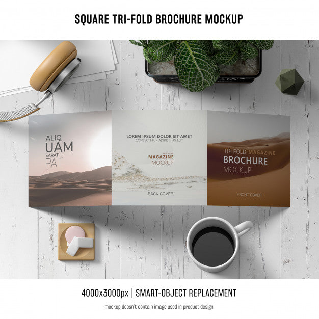 Square Tri-Fold Brochure Mockup Psd