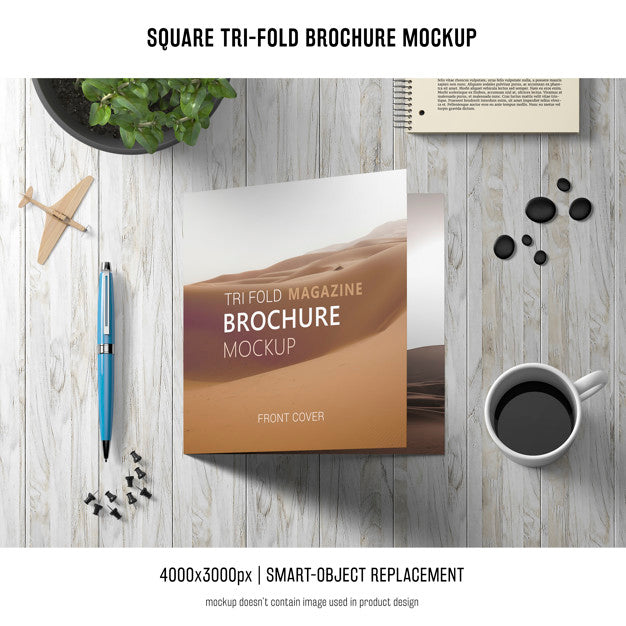 Square Tri-Fold Brochure Mockup Psd