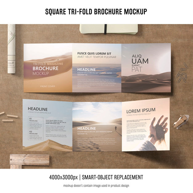 Square Tri-Fold Brochure Mockup Psd