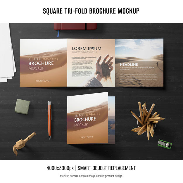 Square Tri-Fold Brochure Mockup Psd