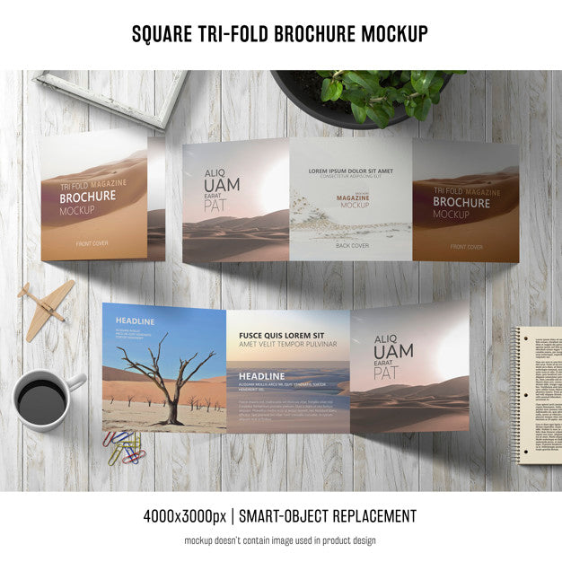 Square Tri-Fold Brochure Mockup Psd