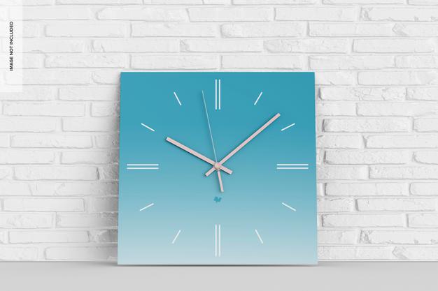 Square Wall Clock Mockup, Leaned Psd