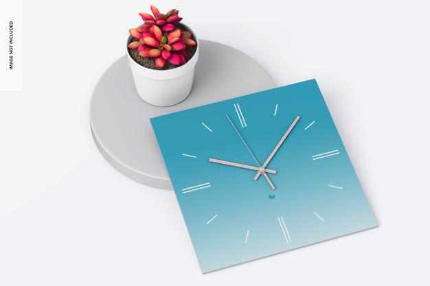 Square Wall Clock Mockup, Top View Psd
