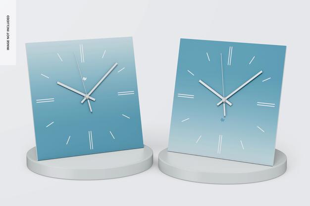 Square Wall Clocks Mockup Psd