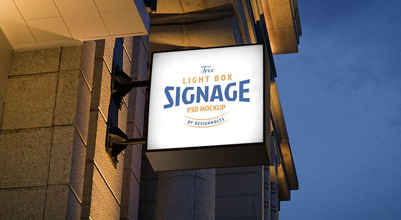 Square Wall Mounted Sign Lightbox Mockup Psd