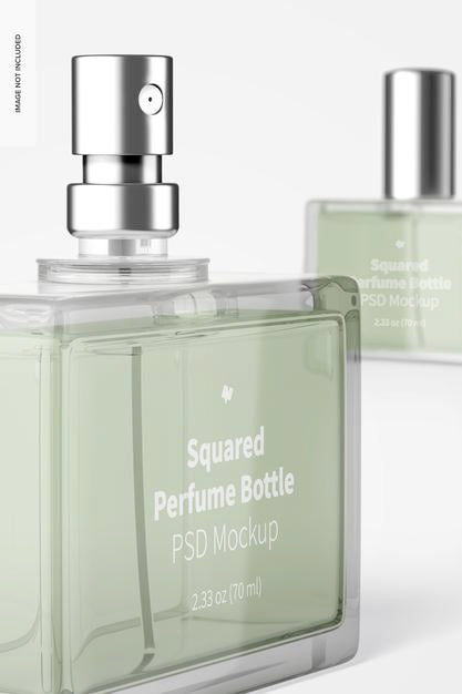 Squared Perfume Bottle Mockup, Close Up Psd